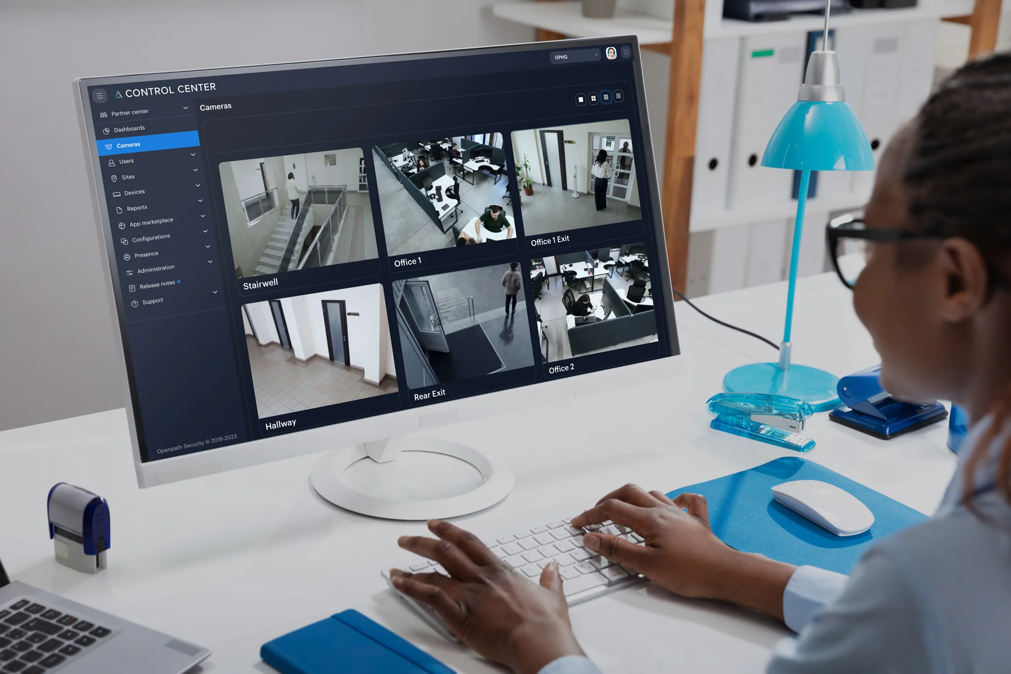 Every camera and door at every site, on one screen, around the clock.